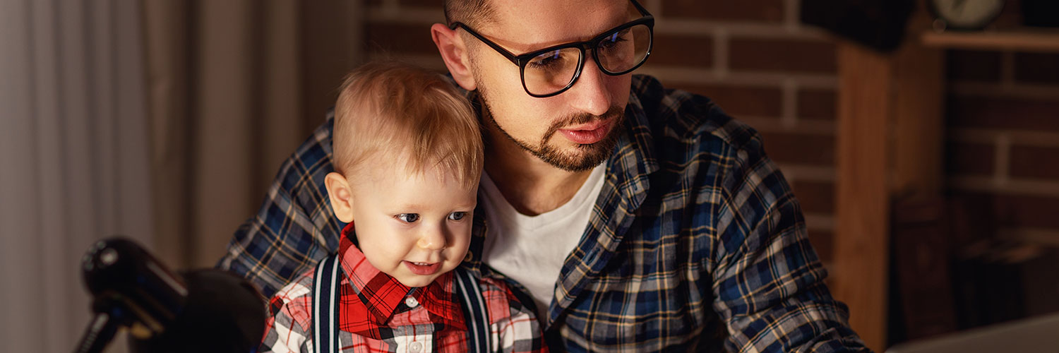 Father and son online learning at home